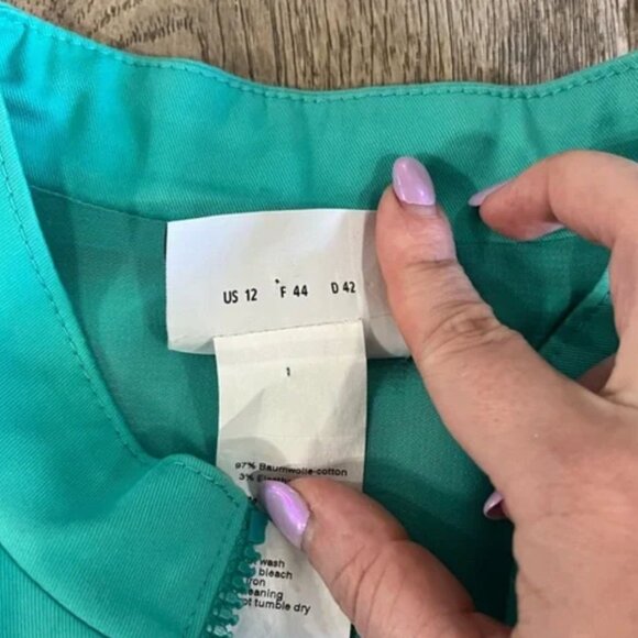 Akris Punto High Neck Zip Front Fit & Flare Dress in Teal size 12 - Picture 6 of 9